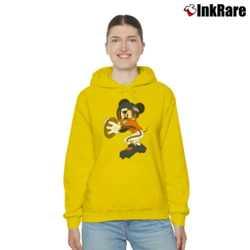 Denver Broncos Football Mickey Mouse Disney Women’s Cozy Hoodie in yellow – Urban Chic Women’s Denver Broncos Football Mickey Mouse Disney Cozy Hoodie in yellow | Warm, Structured, Stylish