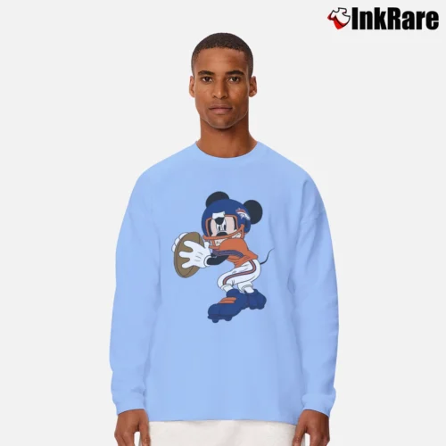 Denver Broncos Football Mickey Mouse Disney Men’s Long-Sleeve Tee in light blue – Versatile Layering Men’s Denver Broncos Football Mickey Mouse Disney Long-Sleeve Shirt in light blue | Sleek, Lightweight, Year-Round Wear