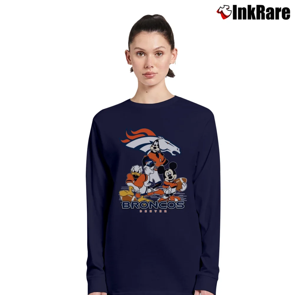 Women’s Denver Broncos Mickey Donald Goofy Nfl Football Long-Sleeve Top in navy | Sleek, Versatile, All-Season