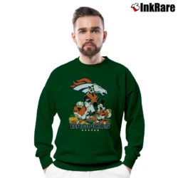Men’s Denver Broncos Mickey Donald Goofy Nfl Football Crewneck Sweatshirt in forest green | Cozy Fabric, Clean Style