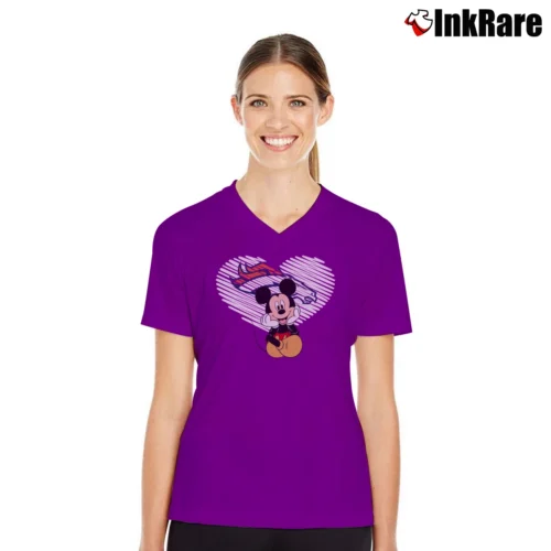 Denver Broncos Mickey Mouse Super Bowl Fan Women’s V-Neck Tee in purple – Flattering Fit Women’s Denver Broncos Mickey Mouse Super Bowl Fan V-Neck Tee in purple | Chic Neckline, Soft Texture