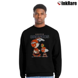 Men’s Denver Broncos Snoopy Charlie Brown Woodstock Crewneck Sweatshirt in black | Cozy Fabric, Clean Style