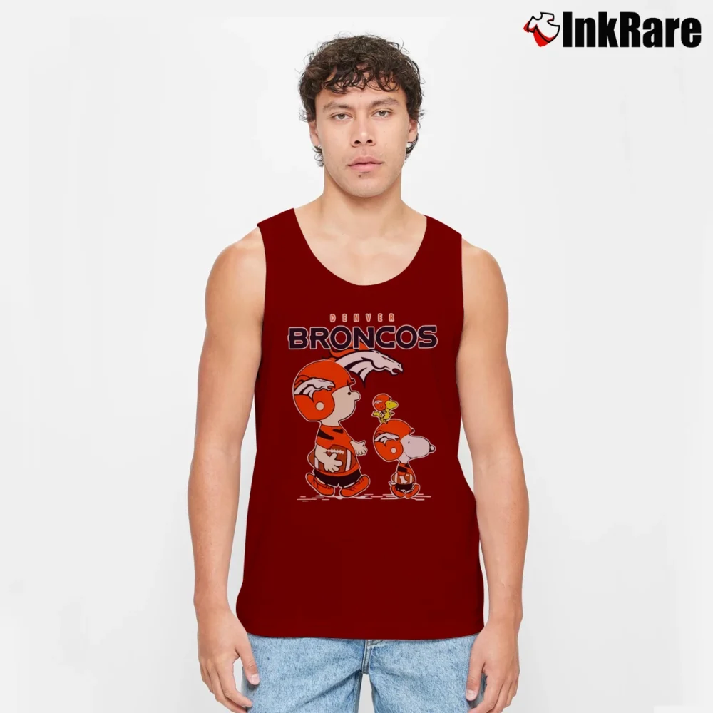Men’s Denver Broncos Snoopy Charlie Brown Woodstock Tank Top in maroon | Breathable, Active-Friendly Design