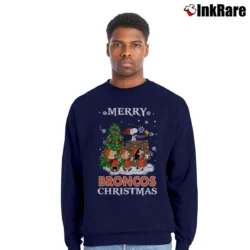 Men’s Denver Broncos Snoopy Christmas Ugly Crewneck Sweatshirt in navy | Cozy Fabric, Clean Style