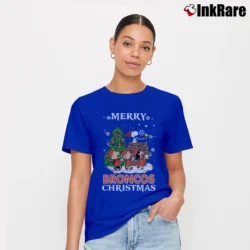 Women’s Denver Broncos Snoopy Christmas Ugly Signature T-Shirt in royal blue | Soft, Flattering Fit