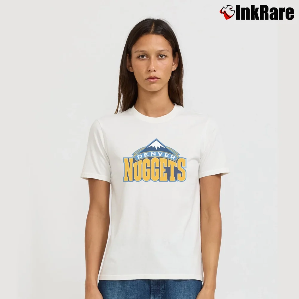 Women’s Denver Nuggets Primary Logo Gold NBA Signature T-Shirt in white | Soft, Flattering Fit