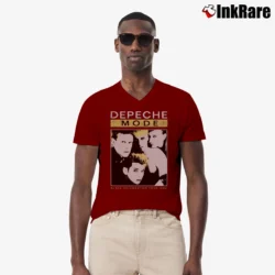 Men’s Depeche Mode Black Celebration Tour V-Neck Tee in maroon | Sharp, Breathable, Everyday Staple