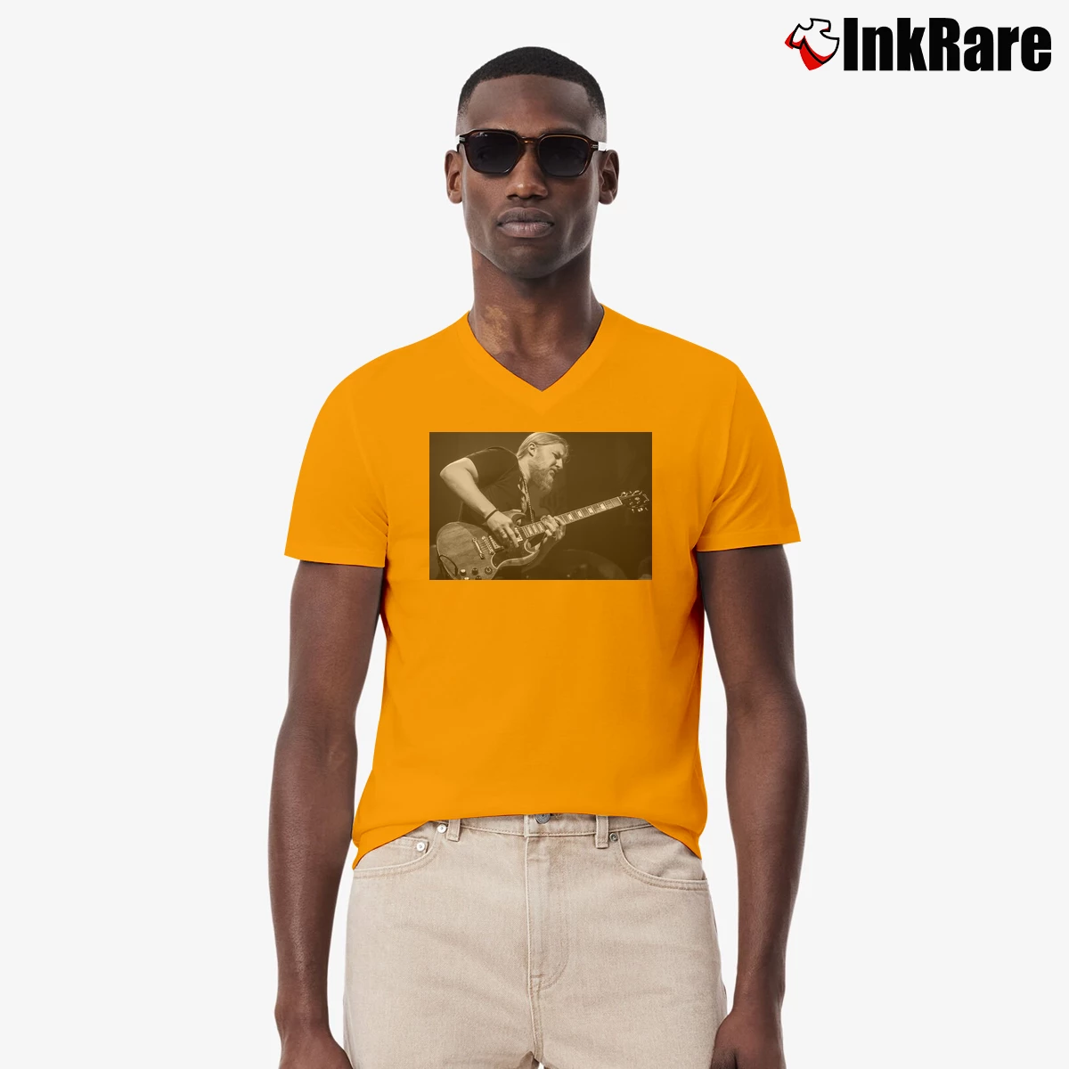 Men’s Derek Trucks Classic Tour V-Neck Tee in orange | Sharp, Breathable, Everyday Staple