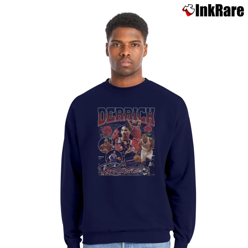 Men’s derrick rose vintage bootleg for NBA Fans Crewneck Sweatshirt in navy | Cozy Fabric, Clean Style