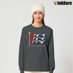 Women’s Des Moines Flag Local Pride Long-Sleeve Top in charcoal | Sleek, Versatile, All-Season