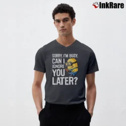 Men’s Despicable Me Minions Can I Ignore You Later Graphic V-Neck Tee in charcoal | Sharp, Breathable, Everyday Staple