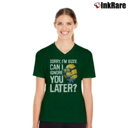 Women’s Despicable Me Minions Can I Ignore You Later Graphic V-Neck Tee in forest green | Chic Neckline, Soft Texture