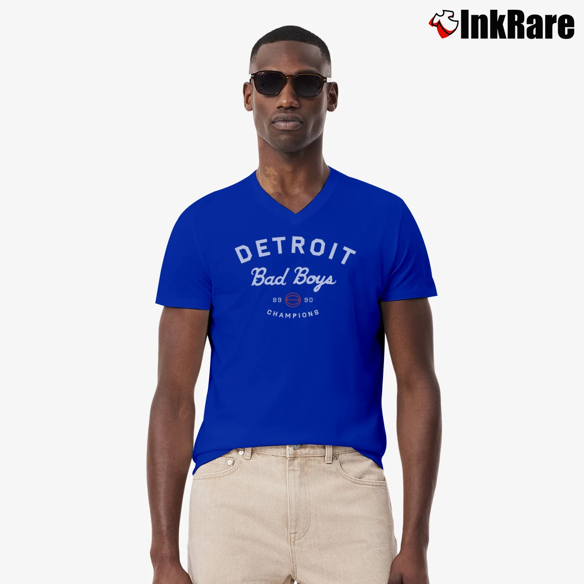 Men’s Detroit Bad Boys Basketball V-Neck Tee in royal blue | Sharp, Breathable, Everyday Staple