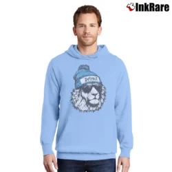 Men’s Detroit Football Lion Mascot Game Day Classic Pullover Hoodie in light blue | Cozy, Durable, Modern Fit
