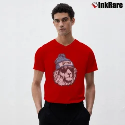Men’s Detroit Football Lion Mascot Game Day Classic V-Neck Tee in red | Sharp, Breathable, Everyday Staple