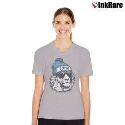 Women’s Detroit Football Lion Mascot Game Day Classic V-Neck Tee in sport grey | Chic Neckline, Soft Texture