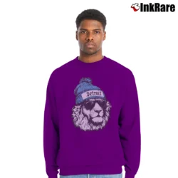 Men’s Detroit Lion Mascot Football Game Day Fan Crewneck Sweatshirt in purple | Cozy Fabric, Clean Style