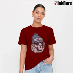 Women’s Detroit Lion Mascot Football Game Day Fan Signature T-Shirt in maroon | Soft, Flattering Fit