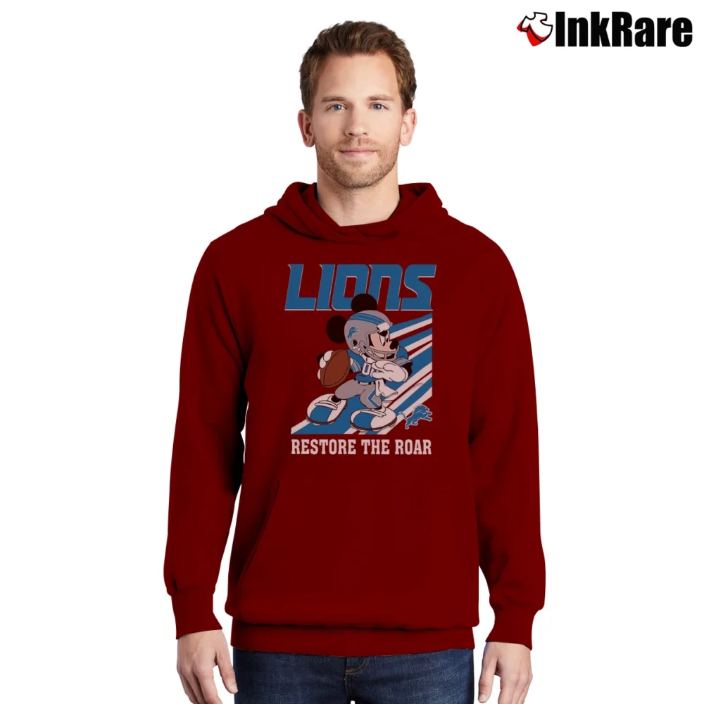 Men’s Detroit Lions Mickey Mouse Football Team Pullover Hoodie in maroon | Cozy, Durable, Modern Fit