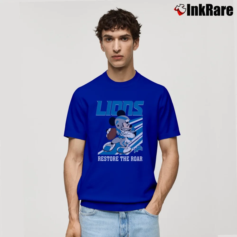 Men’s Detroit Lions Mickey Mouse Football Team Classic T-Shirt in royal blue | Soft, Breathable Everyday Wear