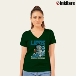 Women’s Detroit Lions Mickey Mouse Football Team V-Neck Tee in forest green | Chic Neckline, Soft Texture