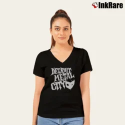 Women’s Detroit Metal City Anime Manga Dragonball Graphic V-Neck Tee in black | Chic Neckline, Soft Texture