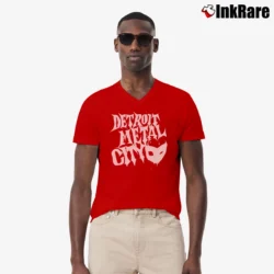 Men’s Detroit Metal City Anime Manga Dragonball Graphic V-Neck Tee in red | Sharp, Breathable, Everyday Staple