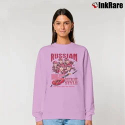 Women’s Detroit Red Wings Russian Five Caricature 90s Relaxed Sweatshirt in light pink | Soft, Laid-Back Vibe