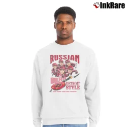 Men’s Detroit Red Wings Russian Five Caricature 90s Crewneck Sweatshirt in white | Cozy Fabric, Clean Style