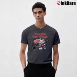 Men’s Detroit Red Wings Snoopy Hockey Funny Fan V-Neck Tee in charcoal | Sharp, Breathable, Everyday Staple