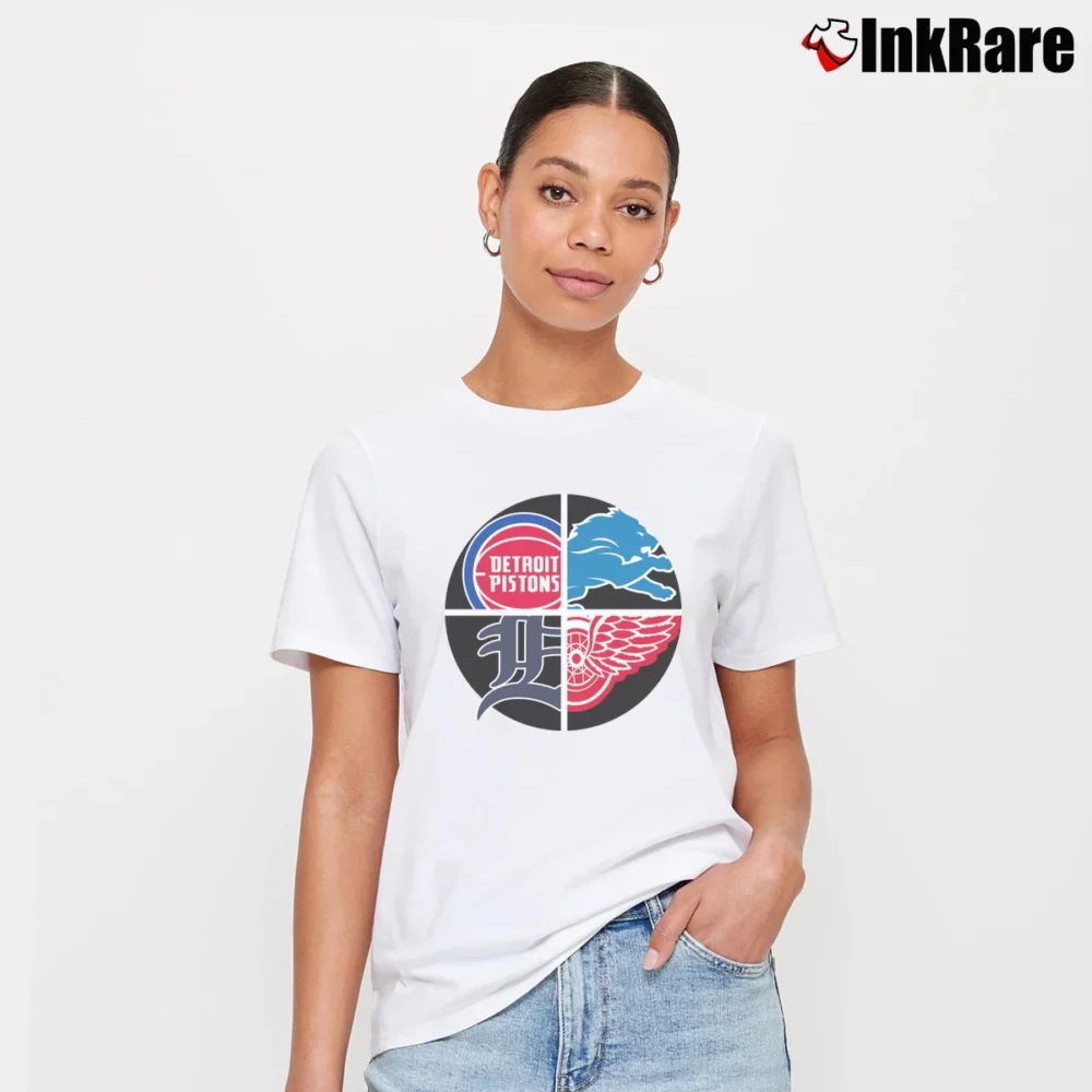 Women’s Detroit Sports Logos Lions Tigers Red Wings Signature T-Shirt in white | Soft, Flattering Fit