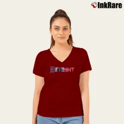 Women’s Detroit Sports Teams Tigers Lions Pistons Red Wings V-Neck Tee in maroon | Chic Neckline, Soft Texture