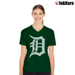 Women’s Detroit Tigers Classic Logo V-Neck Tee in forest green | Chic Neckline, Soft Texture