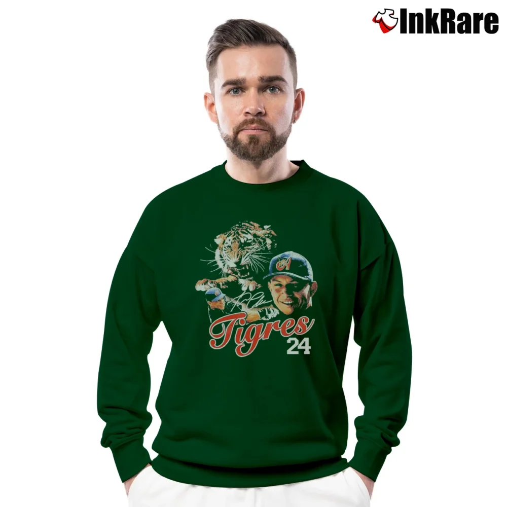Men’s Detroit Tigers Miguel Cabrera 24 Rookie Era Crewneck Sweatshirt in forest green | Cozy Fabric, Clean Style