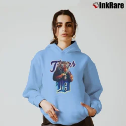 Women’s Detroit Tigers Retro MLB Rock Style Graphic Cozy Hoodie in light blue | Warm, Structured, Stylish