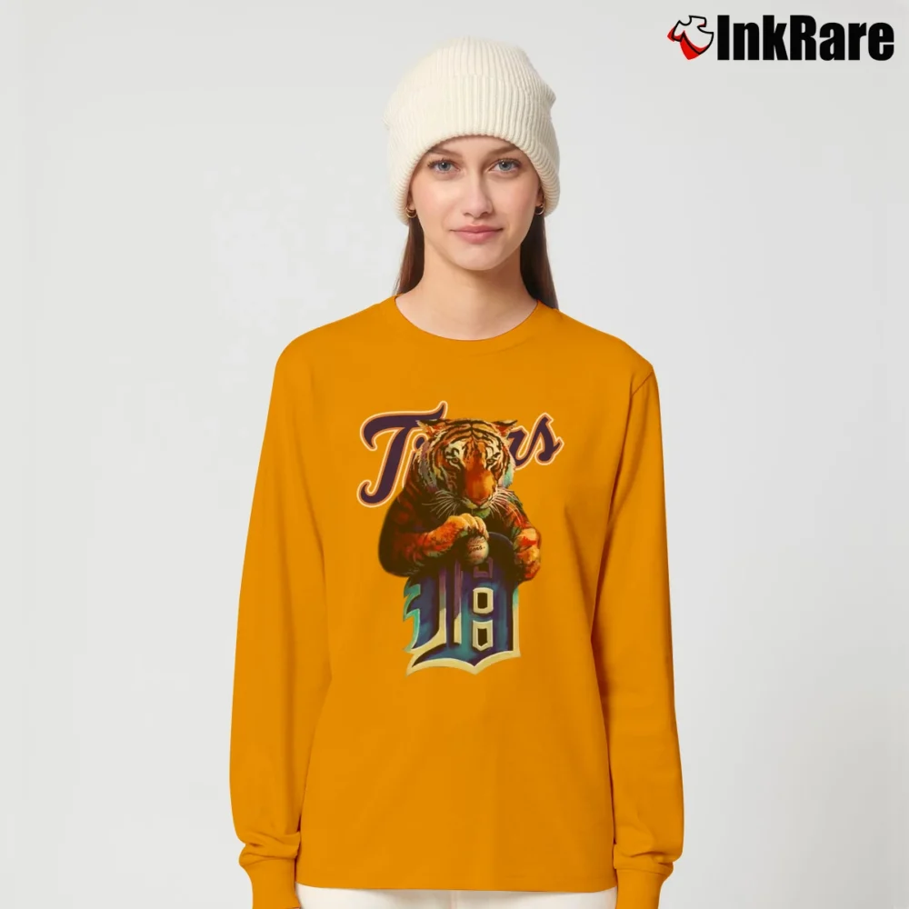 Women’s Detroit Tigers Retro MLB Rock Style Graphic Long-Sleeve Top in orange | Sleek, Versatile, All-Season