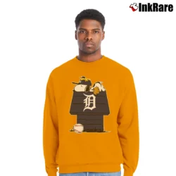 Men’s Detroit Tigers Snoopy And Woodstock Resting Together Mlb Crewneck Sweatshirt in orange | Cozy Fabric, Clean Style