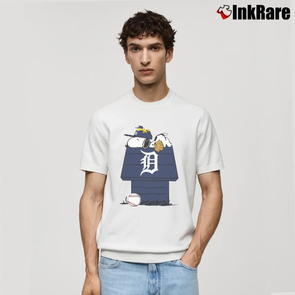 Men’s Detroit Tigers Snoopy And Woodstock Resting Together Mlb Classic T-Shirt in white | Soft, Breathable Everyday Wear