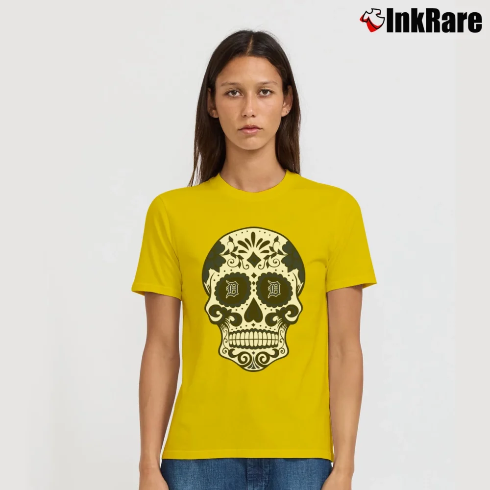 Women’s Detroit Tigers Sugar Skull Graphic Signature T-Shirt in yellow | Soft, Flattering Fit