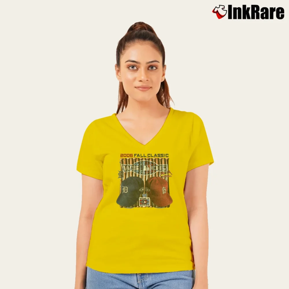 Women’s Detroit Tigers Vs St. Louis Cardinals MLB 2006 V-Neck Tee in yellow | Chic Neckline, Soft Texture