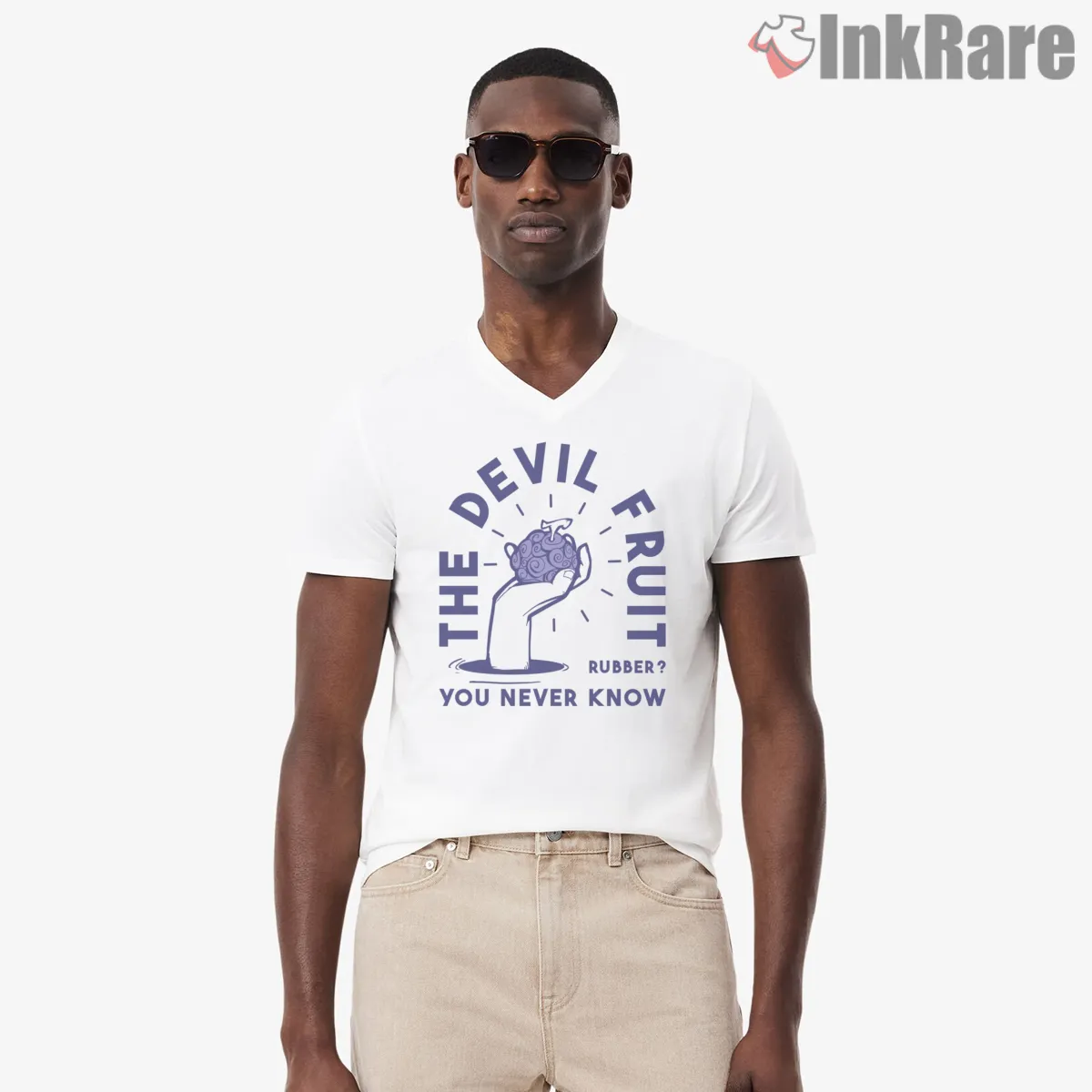 Devil Fruit Mystery Power Anime Shirt on white v-neck shirt for men graphic tee