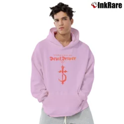 Men’s Devildriver Heavy Metal Logo Pullover Hoodie in light pink | Cozy, Durable, Modern Fit