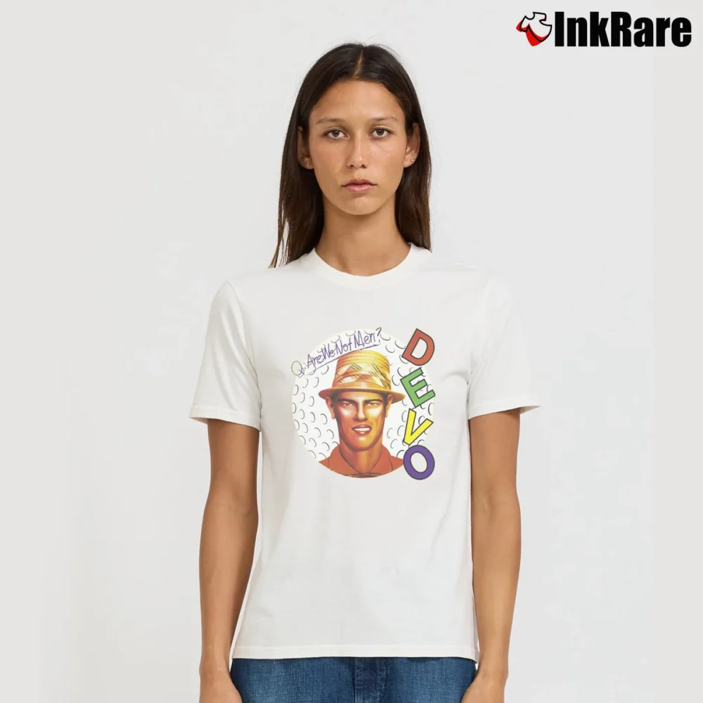 Women’s Devo Q Are We Not Men Signature T-Shirt in white | Soft, Flattering Fit