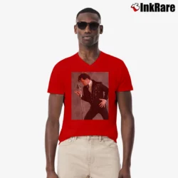 Men’s Dewey Cox Walk Hard Movie Fan V-Neck Tee in red | Sharp, Breathable, Everyday Staple