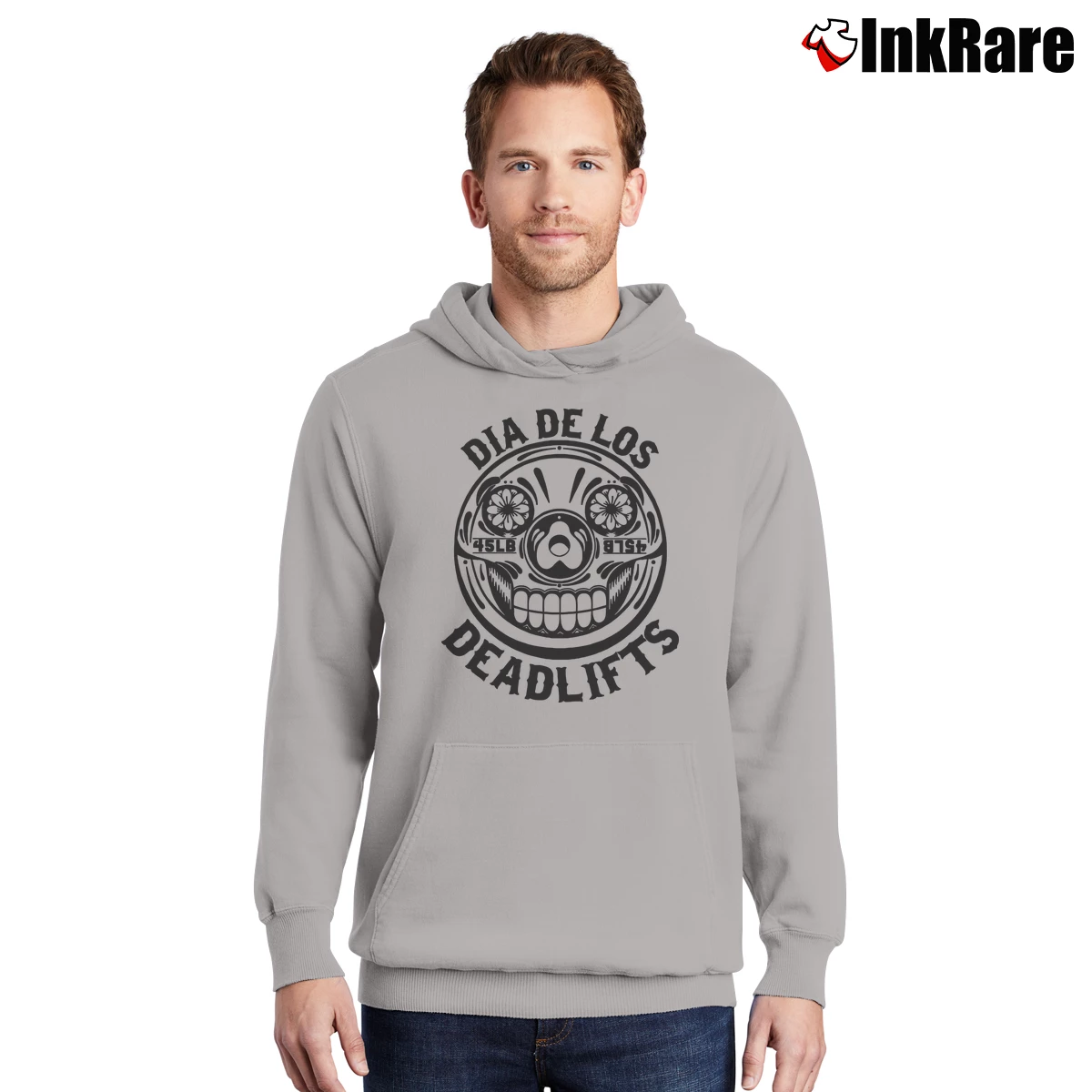 Men’s Dia De Los Deadlifts Powerlifting Pullover Hoodie in sport grey | Cozy, Durable, Modern Fit