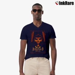 Men’s Diablo II Classic Skull Face V-Neck Tee in navy | Sharp, Breathable, Everyday Staple