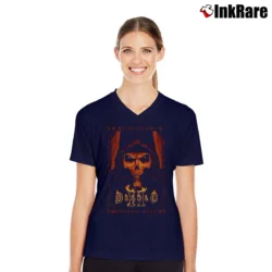 Women’s Diablo II Classic Skull Face V-Neck Tee in navy | Chic Neckline, Soft Texture