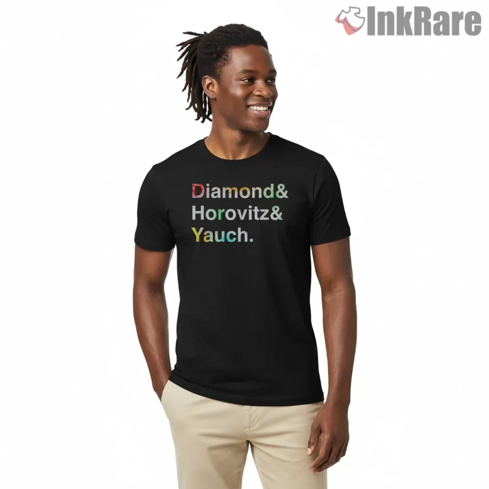 Diamond Horovitz Yauch Rainbow Typography Beastie Boys Shirt on black short sleeve shirt for men graphic tee