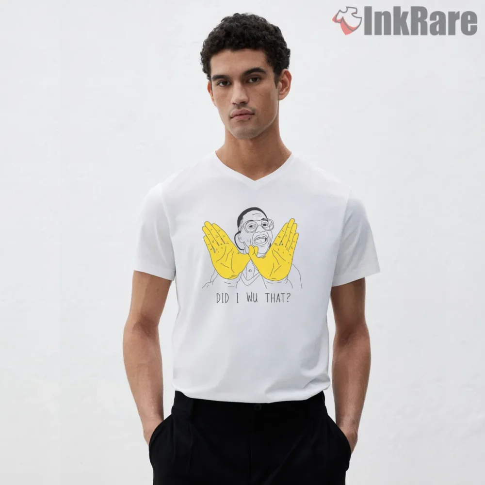 Did I Wu That Cartoon Gloves Meme Shirt on white v-neck shirt for men graphic tee