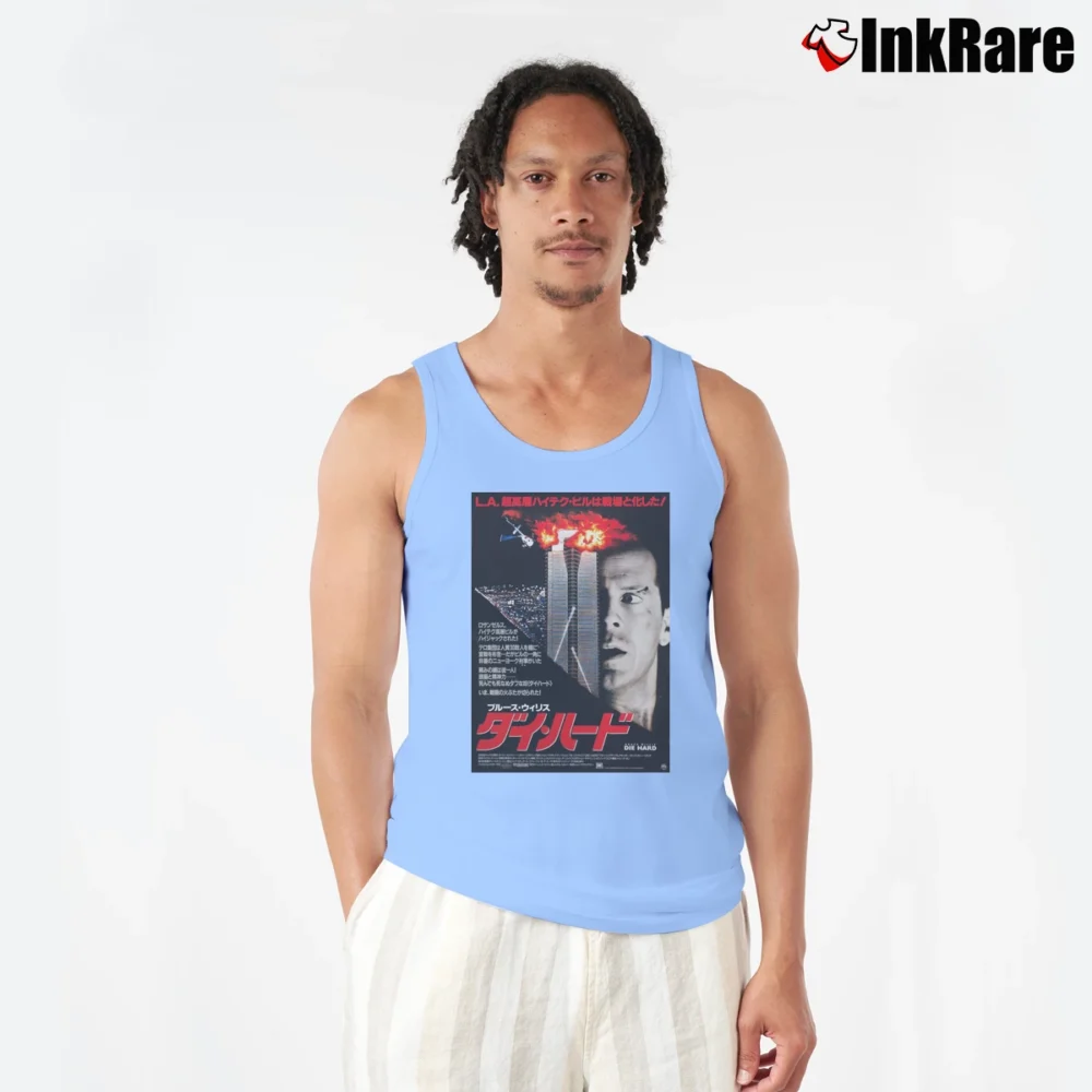 Men’s Die Hard Japanese Poster Tank Top in light blue | Breathable, Active-Friendly Design